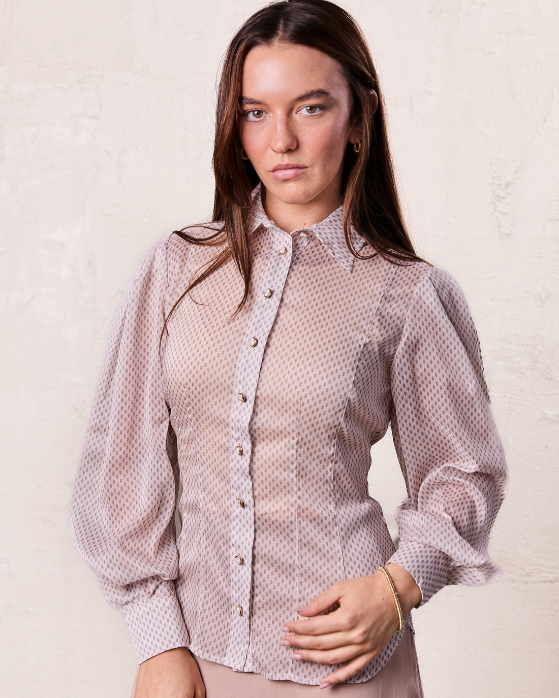 Princess Style Printed Blouse-Cream