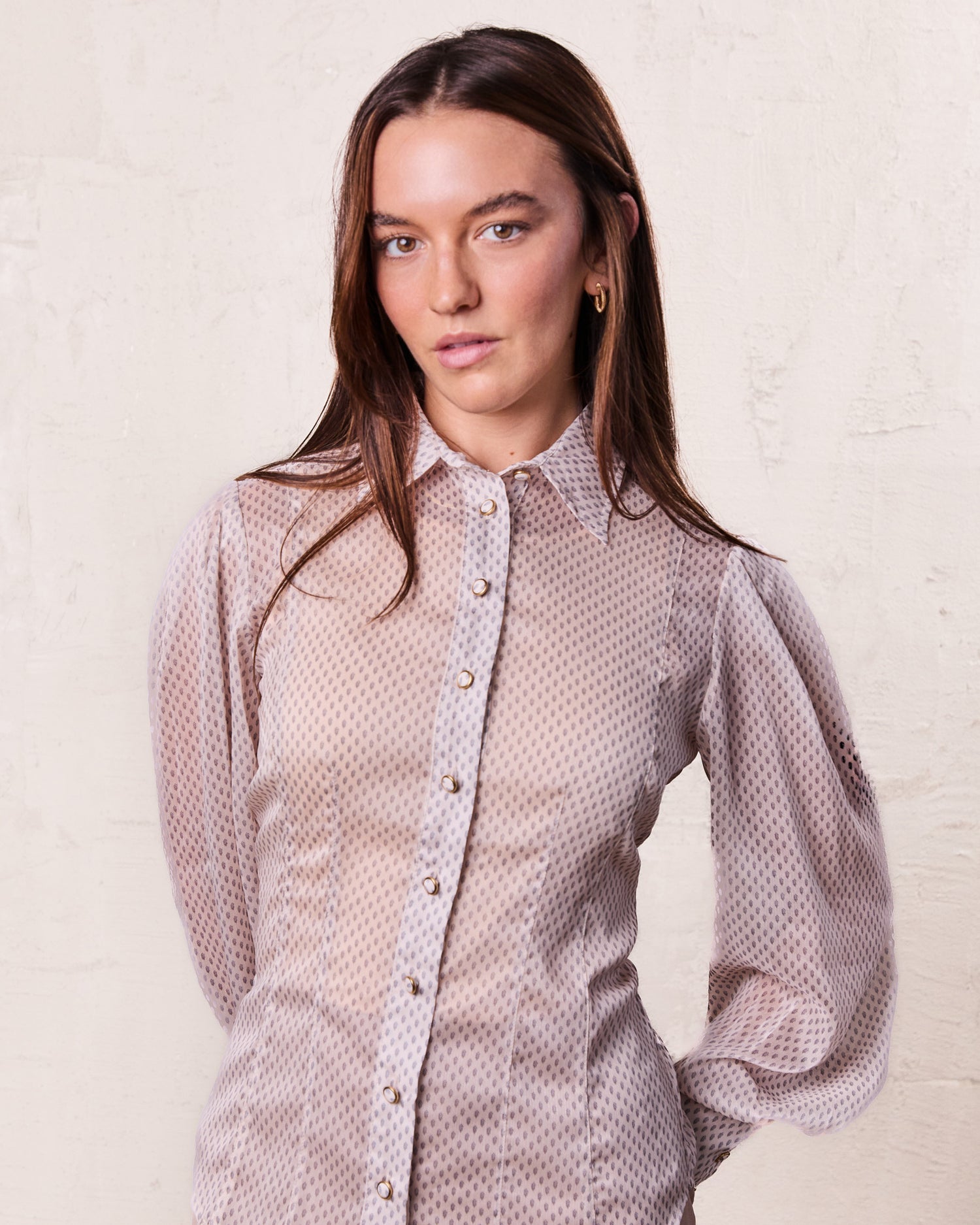 Mirage Women's Princess Style Printed Blouse Long Sleeve Button-Down Top - Size 1XL