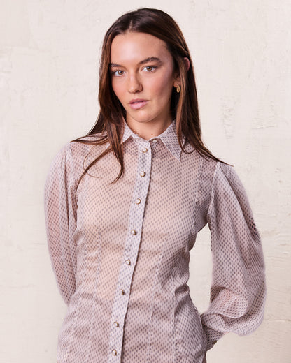 Princess Style Printed Blouse-Cream