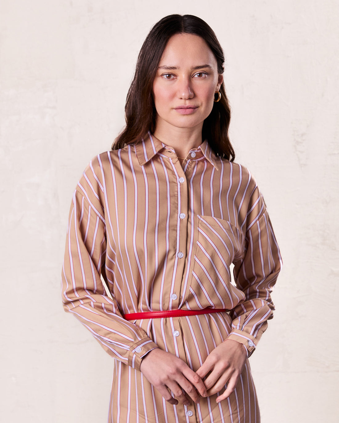 Oversized Shirtdress-Camel/White