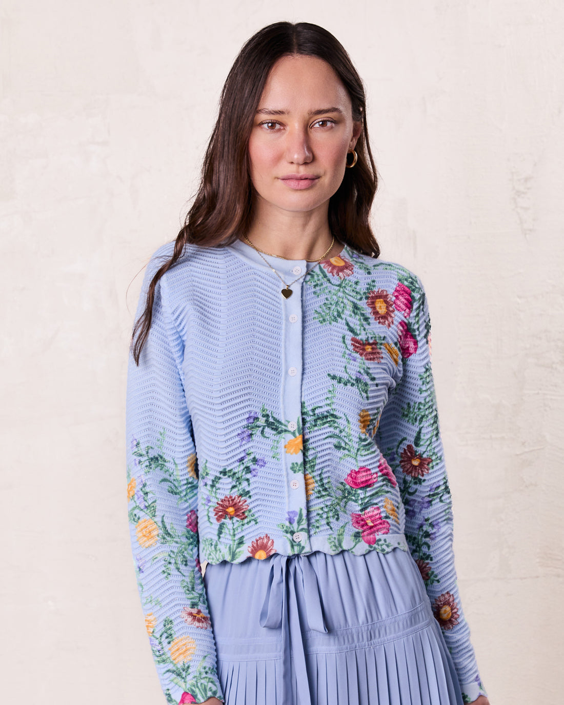 Printed Wave Cardigan-Light Blue Floral