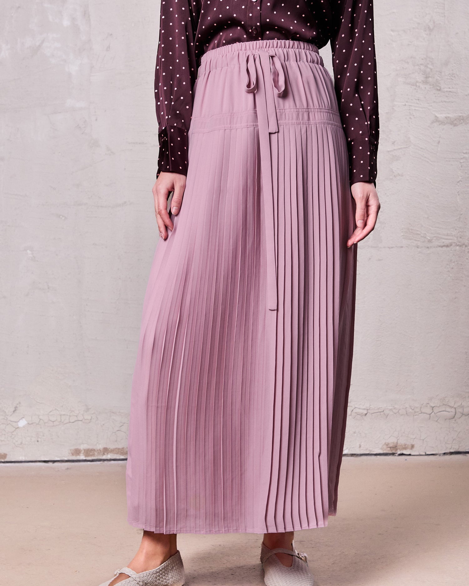 Chiffon Drop Waist Pleat Skirt-Mauve