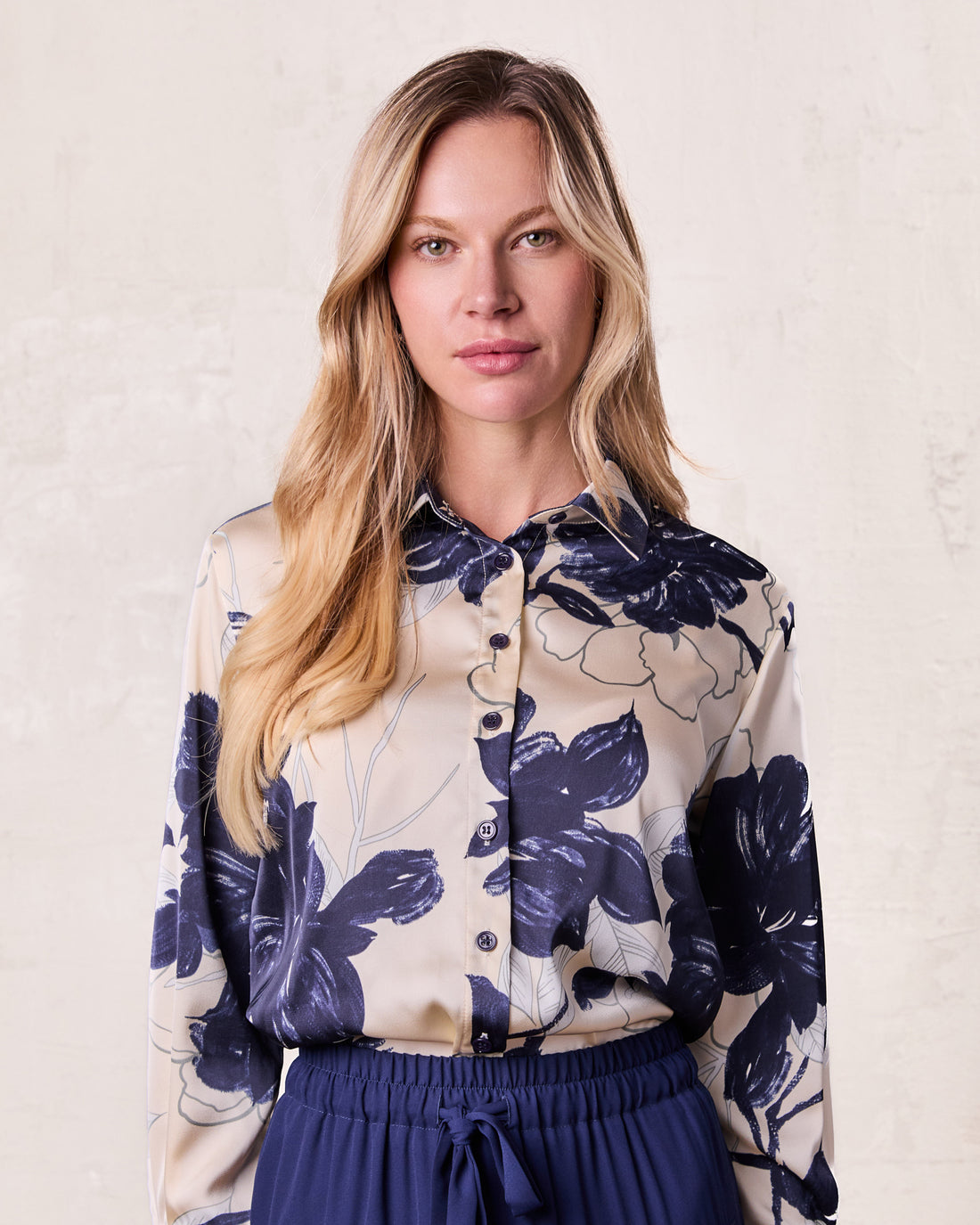 Button Down Collared Blouse-Navy Floral