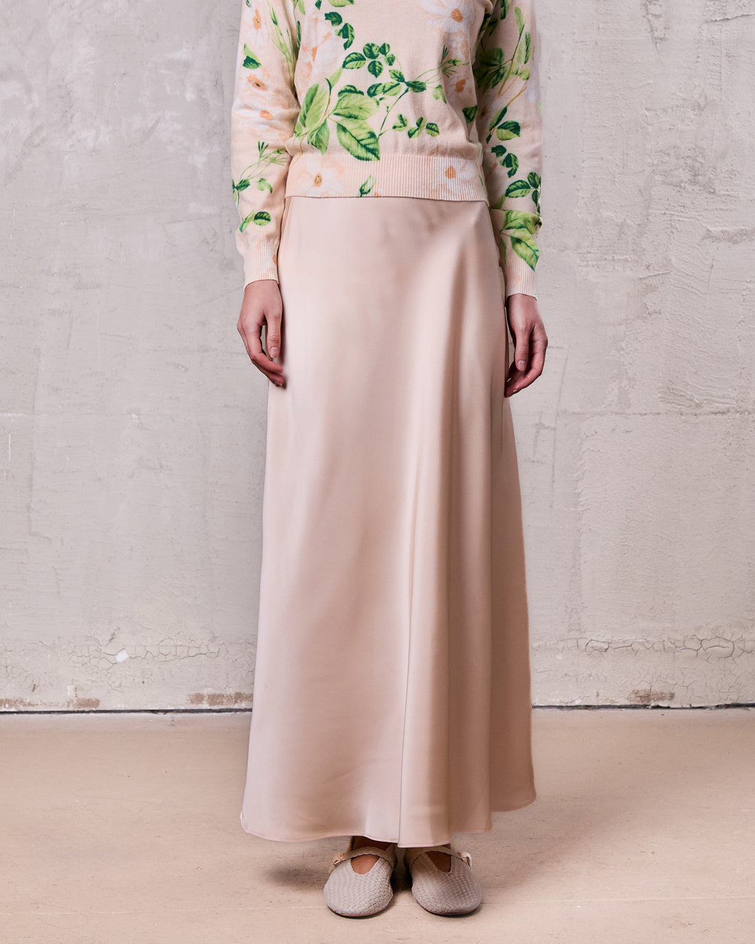 Solid Faux Satin Slip Skirt-Peach