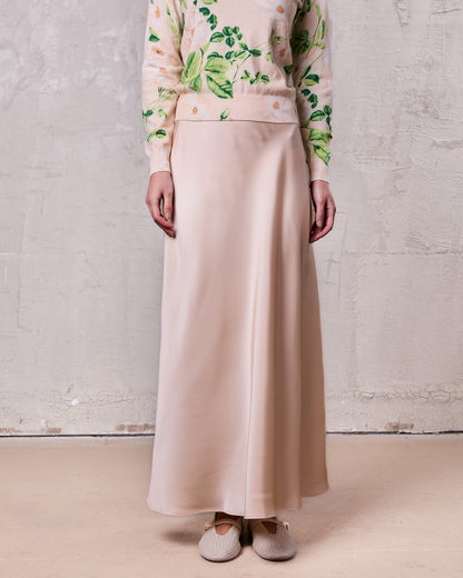 Solid Faux Satin Slip Skirt-Peach