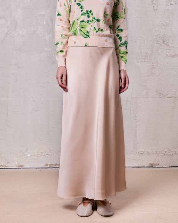 Solid Faux Satin Slip Skirt-Peach