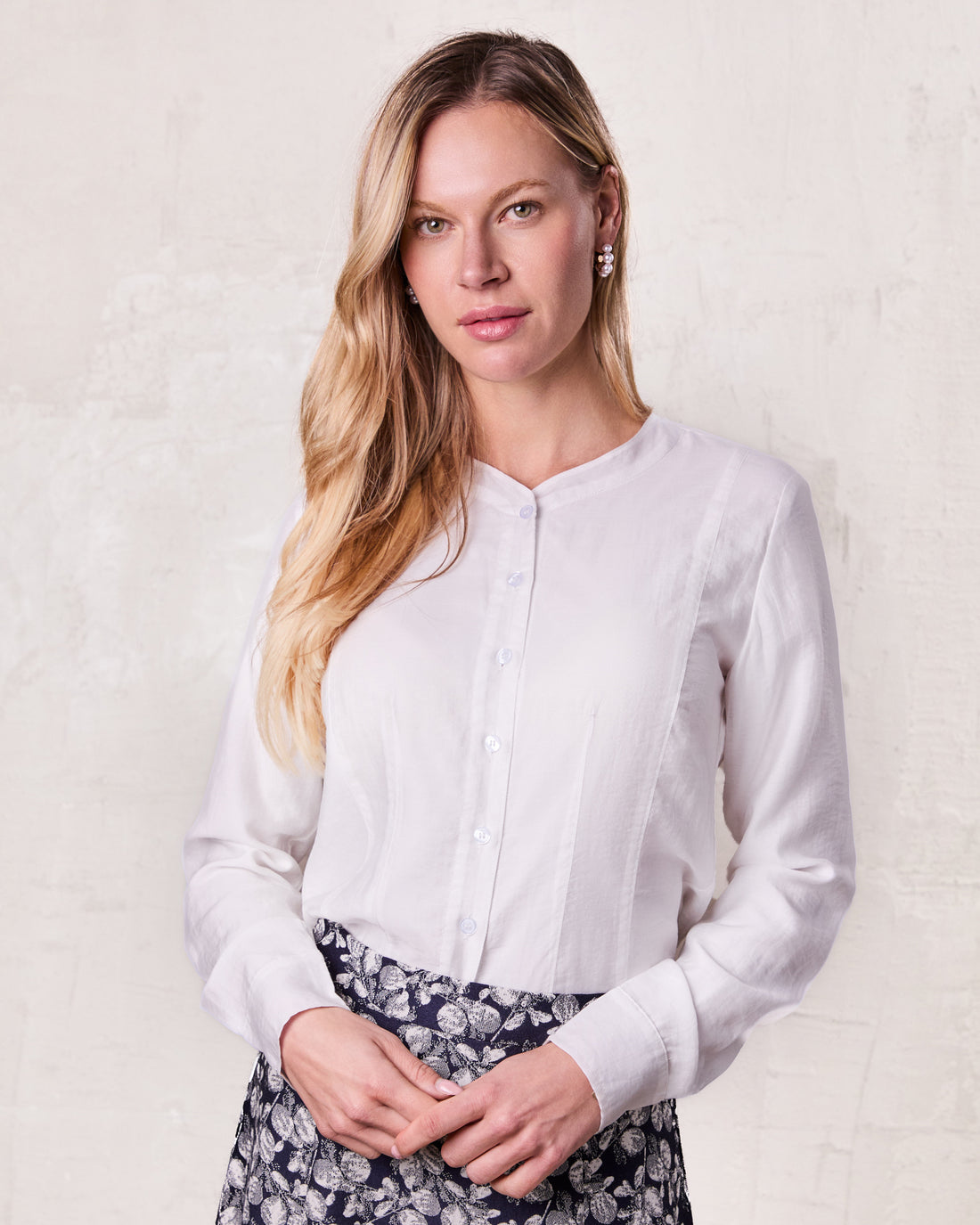 High V Neck Blouse-White