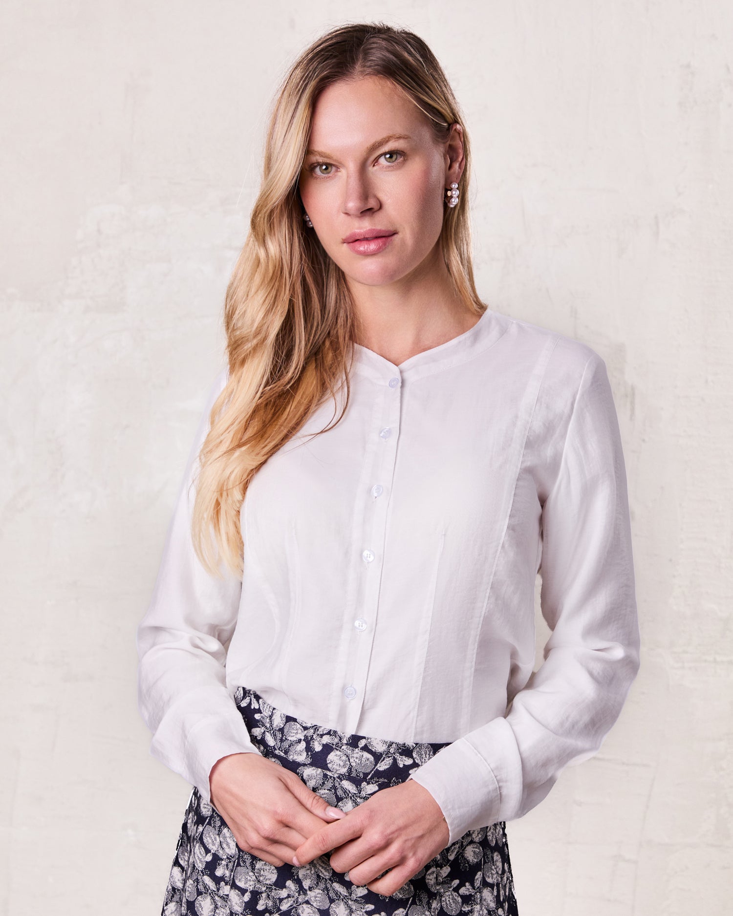 High V Neck Blouse-White