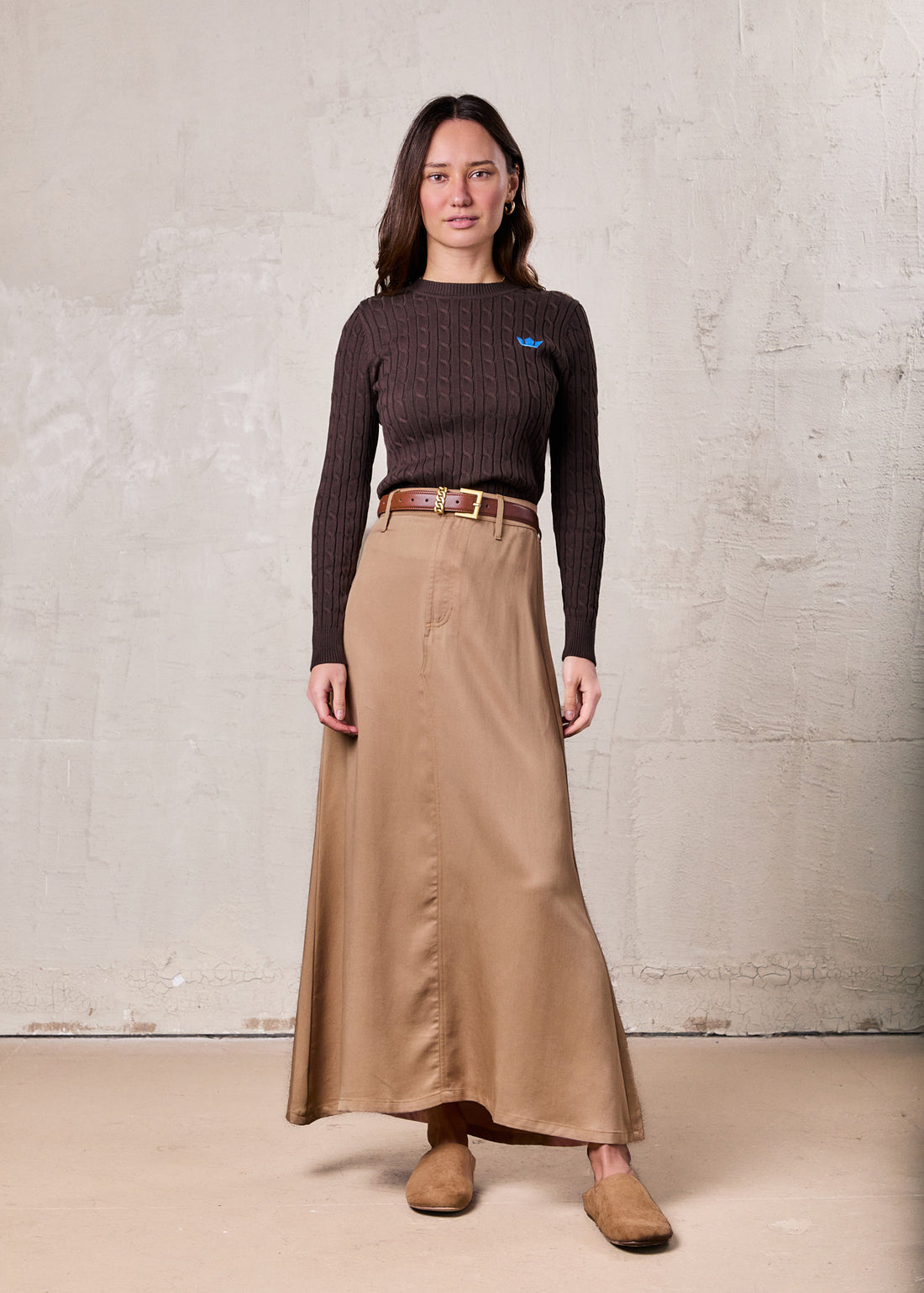 Lightweight A-Line Skirt-Tan