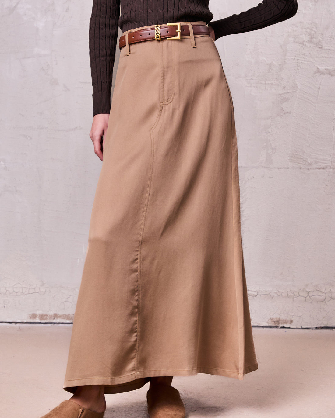 Lightweight A-Line Skirt-Tan