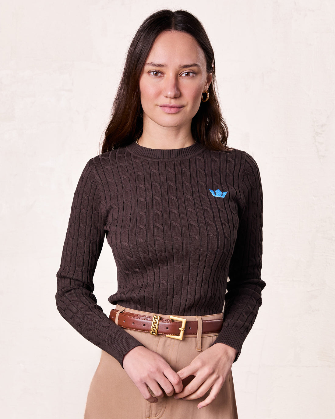 Logo Cable Sweater-Brown/Blue