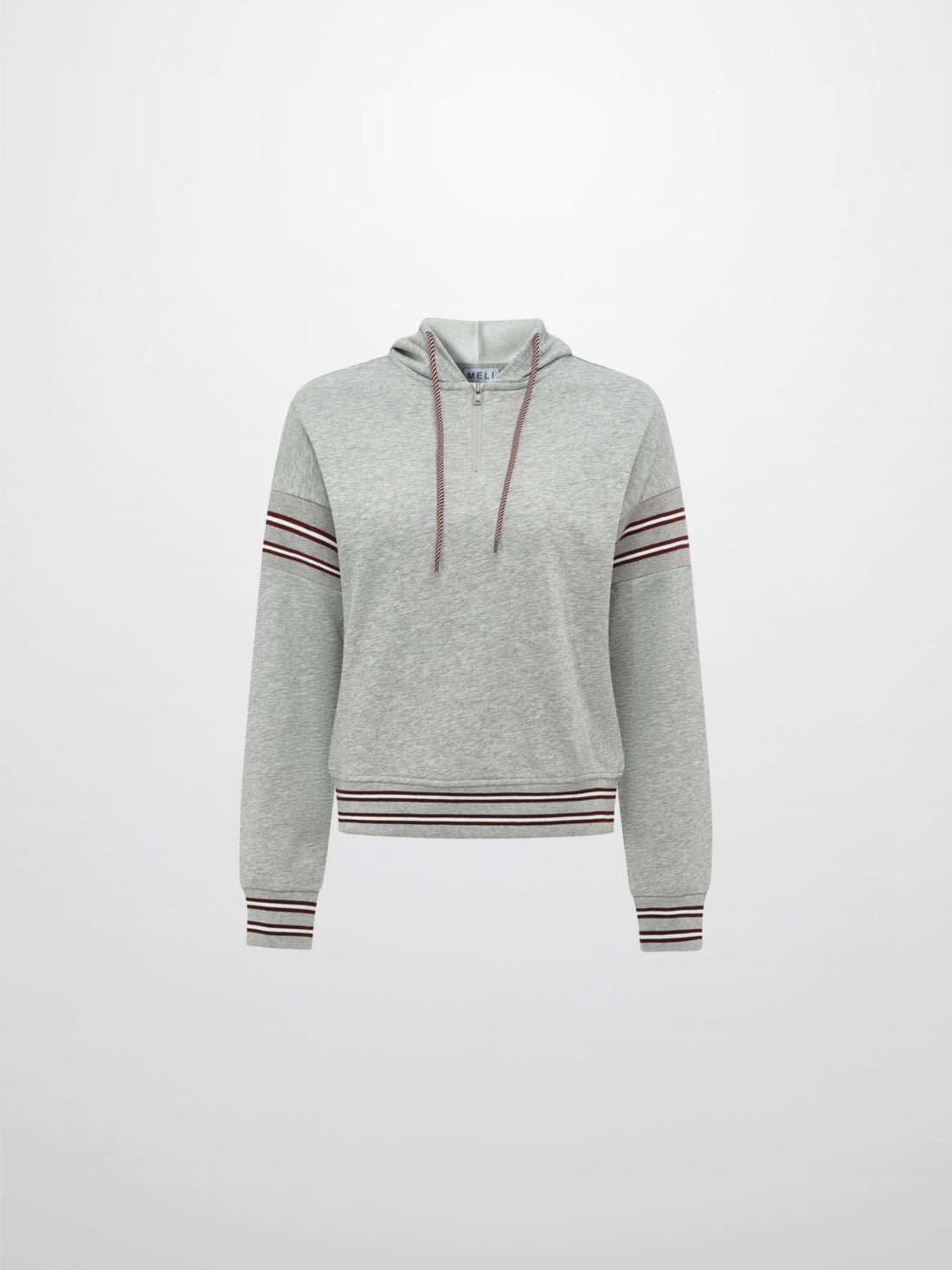 Half Zip Hoodie Sweatshirt - Grey/Burgundy