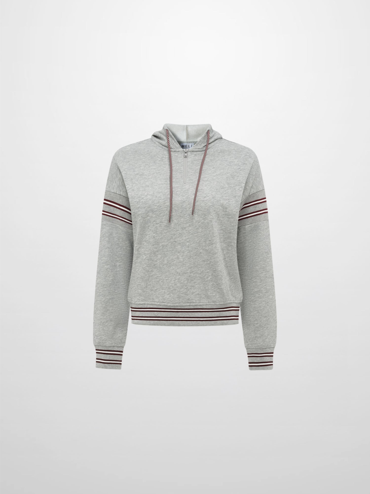 Half Zip Hoodie Sweatshirt - Grey/Burgundy