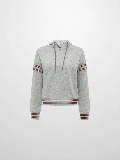 Half Zip Hoodie Sweatshirt - Grey/Burgundy