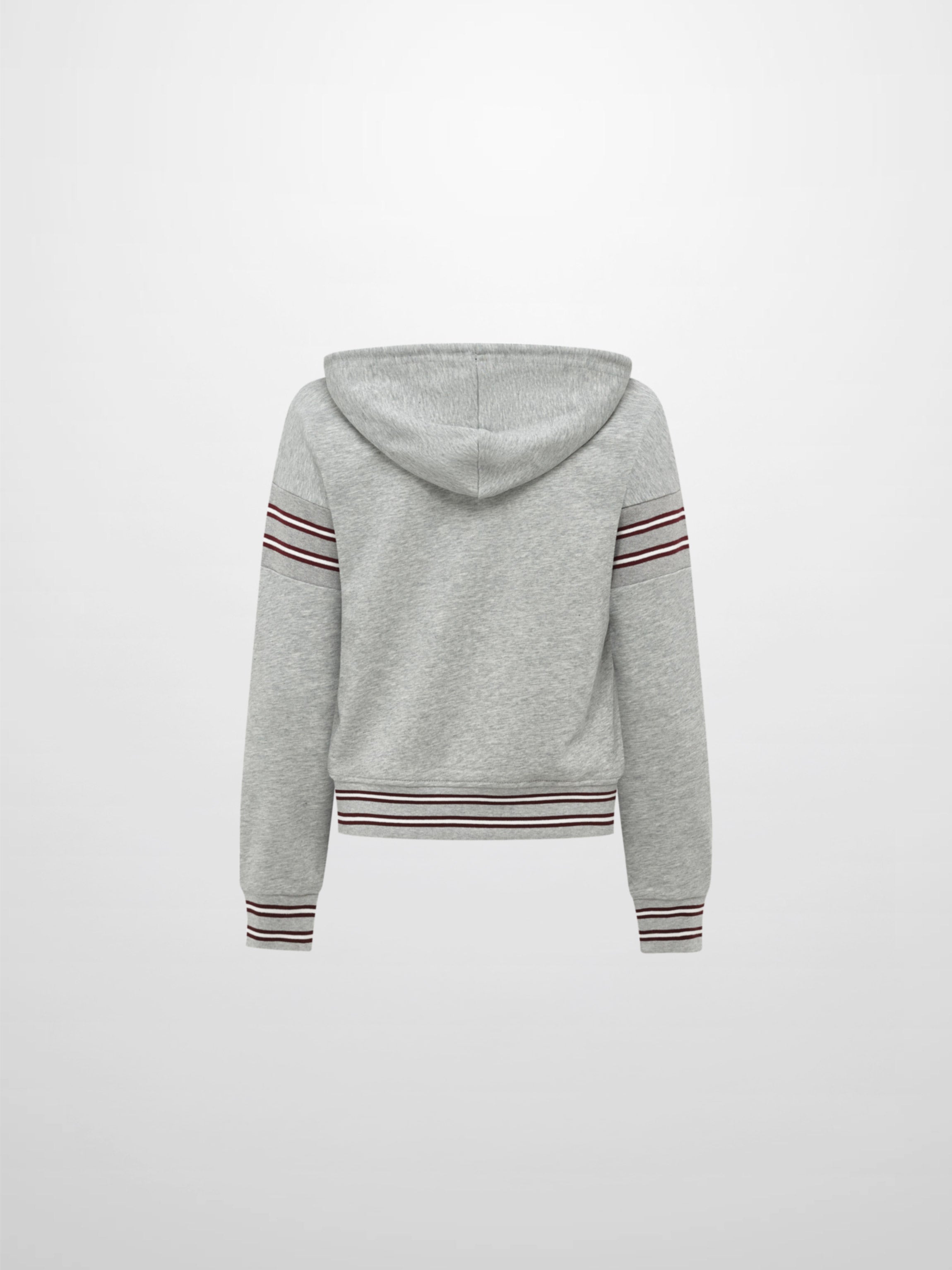 Half Zip Hoodie Sweatshirt - Grey/Burgundy