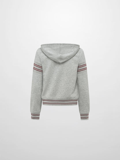 Half Zip Hoodie Sweatshirt - Grey/Burgundy