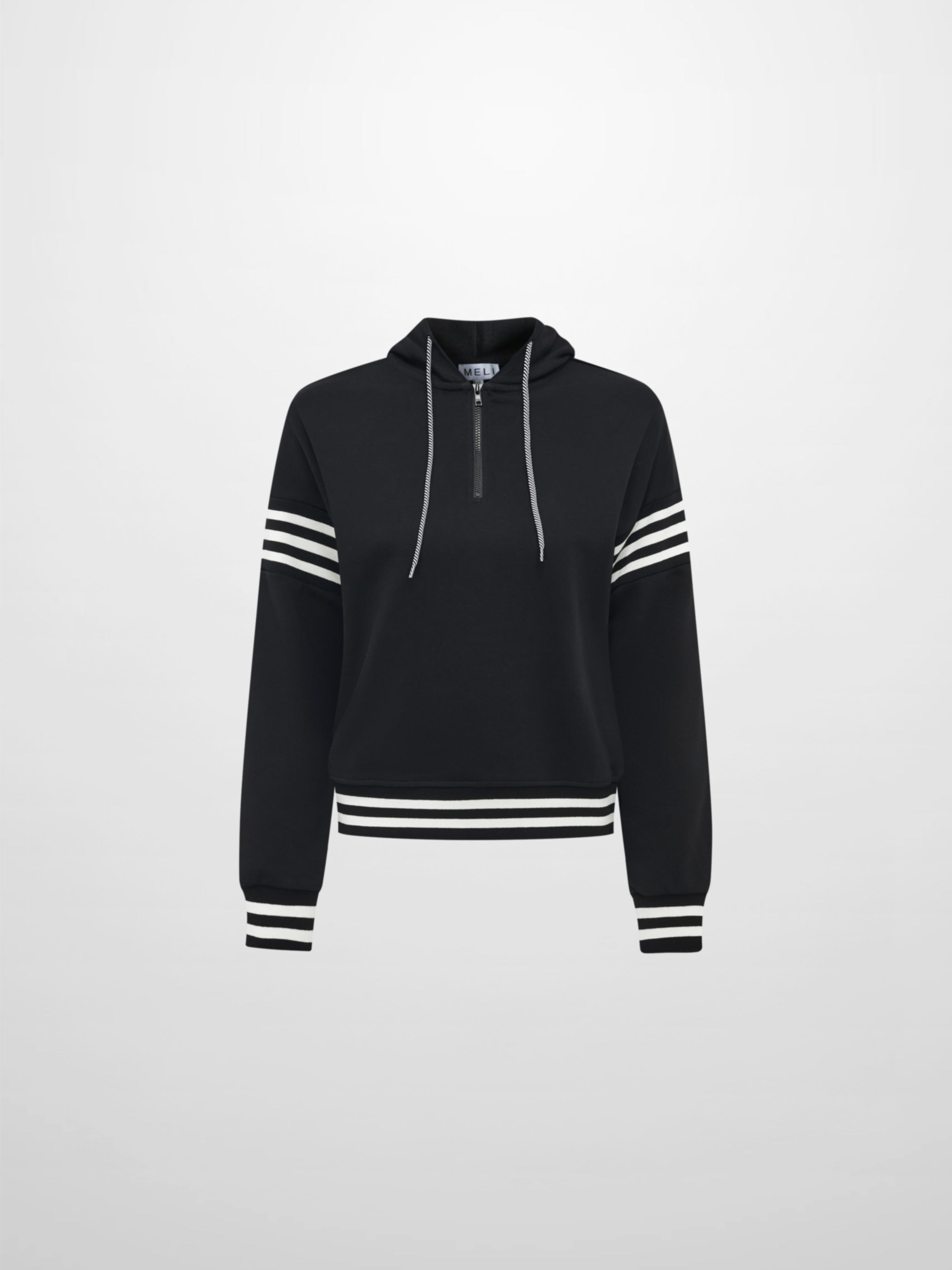 Half Zip Hoodie Sweatshirt - Black/White