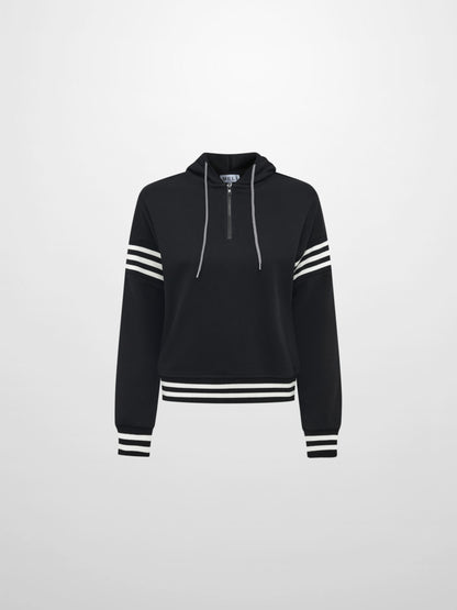 Half Zip Hoodie Sweatshirt - Black/White
