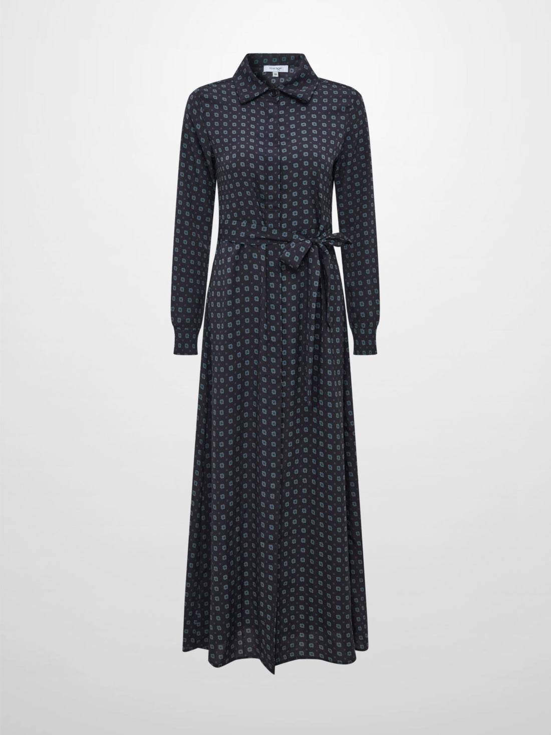 Basic Aline Belted Dress - Navy Geometric
