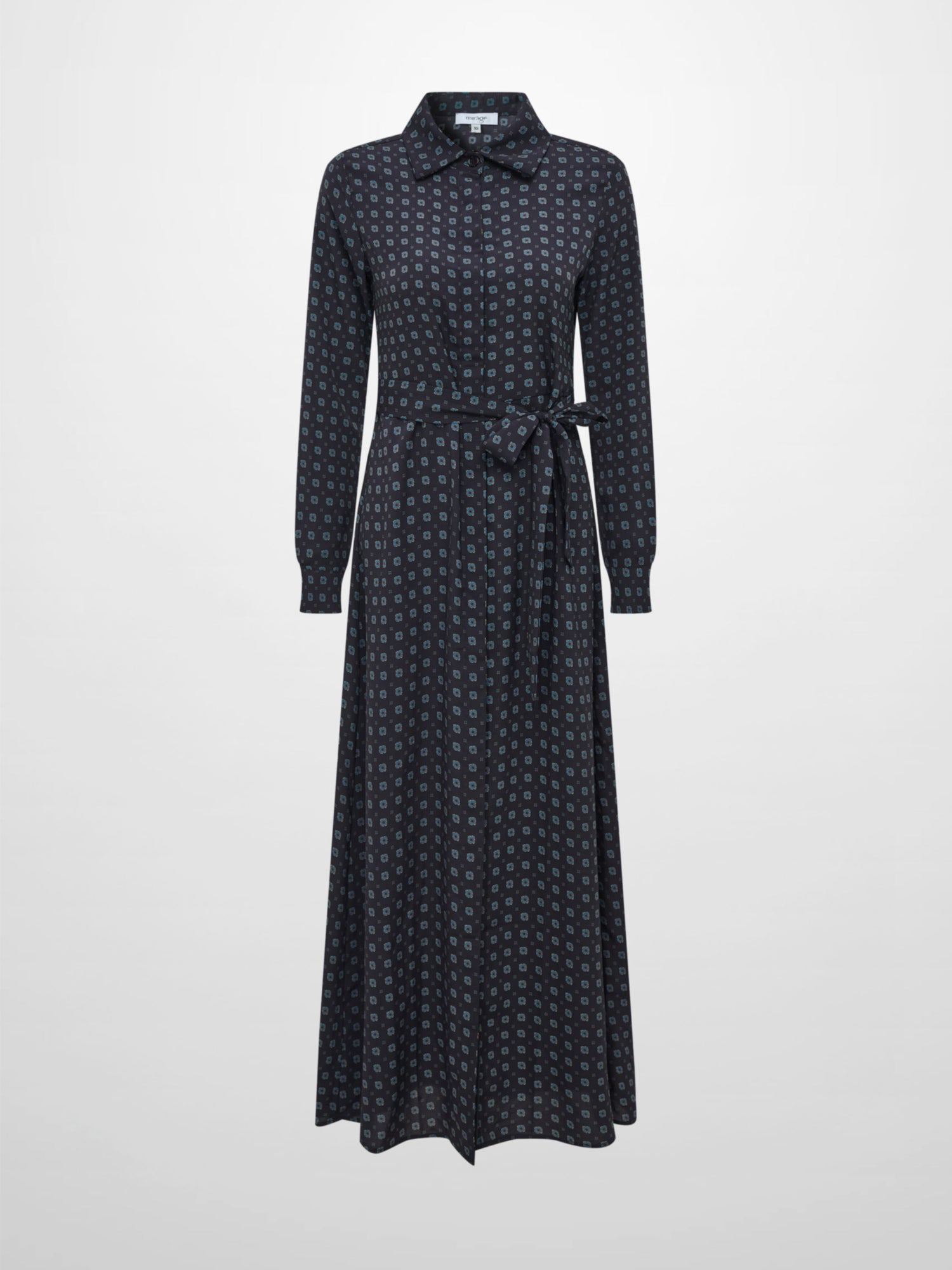 Basic Aline Belted Dress - Navy Geometric