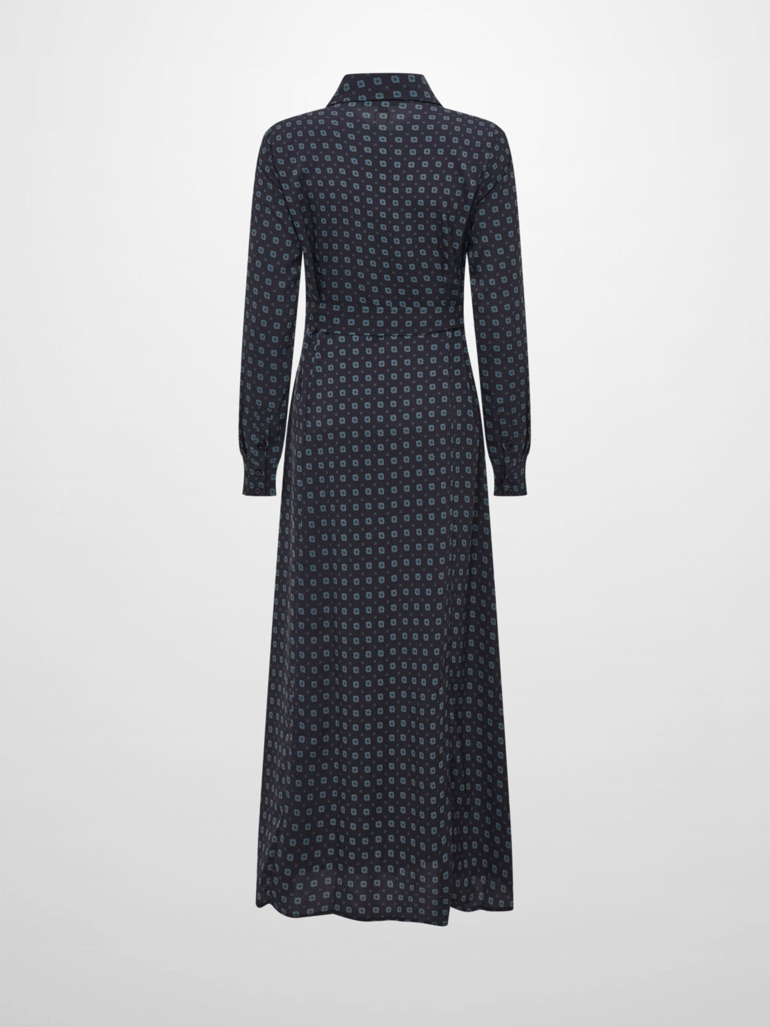 Basic Aline Belted Dress - Navy Geometric
