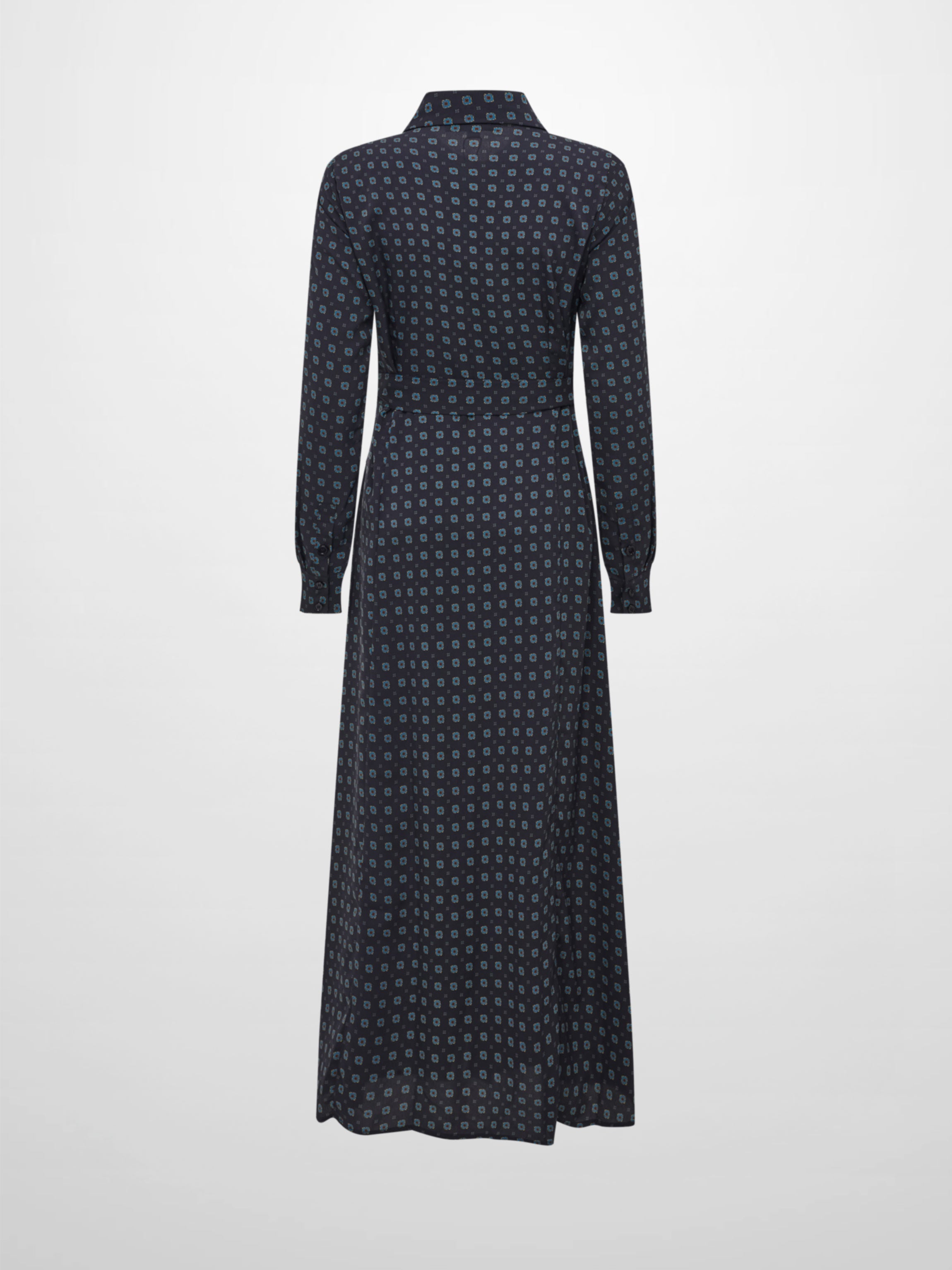 Basic Aline Belted Dress - Navy Geometric