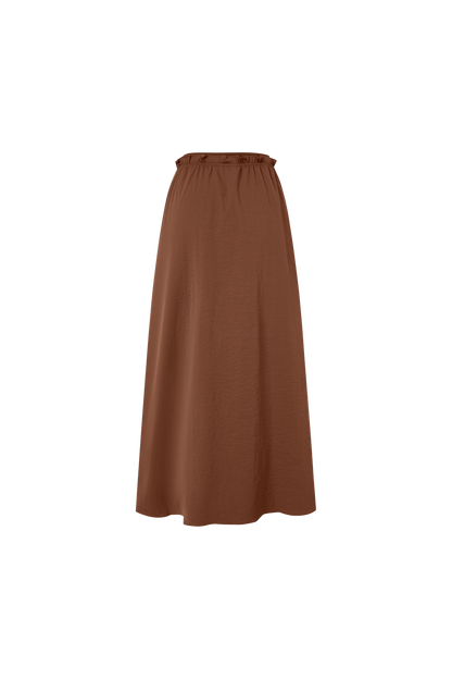 Elastic Waist Ruffle Skirt-Brown