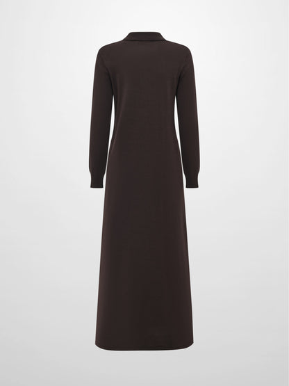 Knit Maxi Polo Dress - Brown