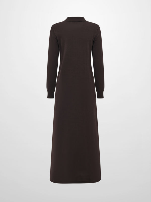 Knit Maxi Polo Dress - Brown