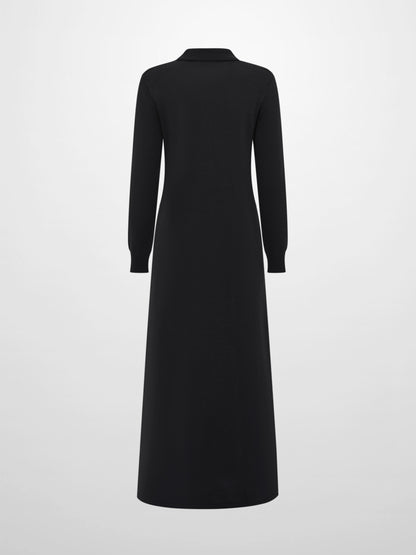 Knit Maxi Polo Dress - Black