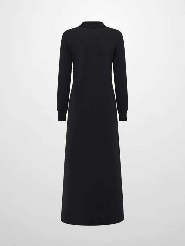 Knit Maxi Polo Dress - Black