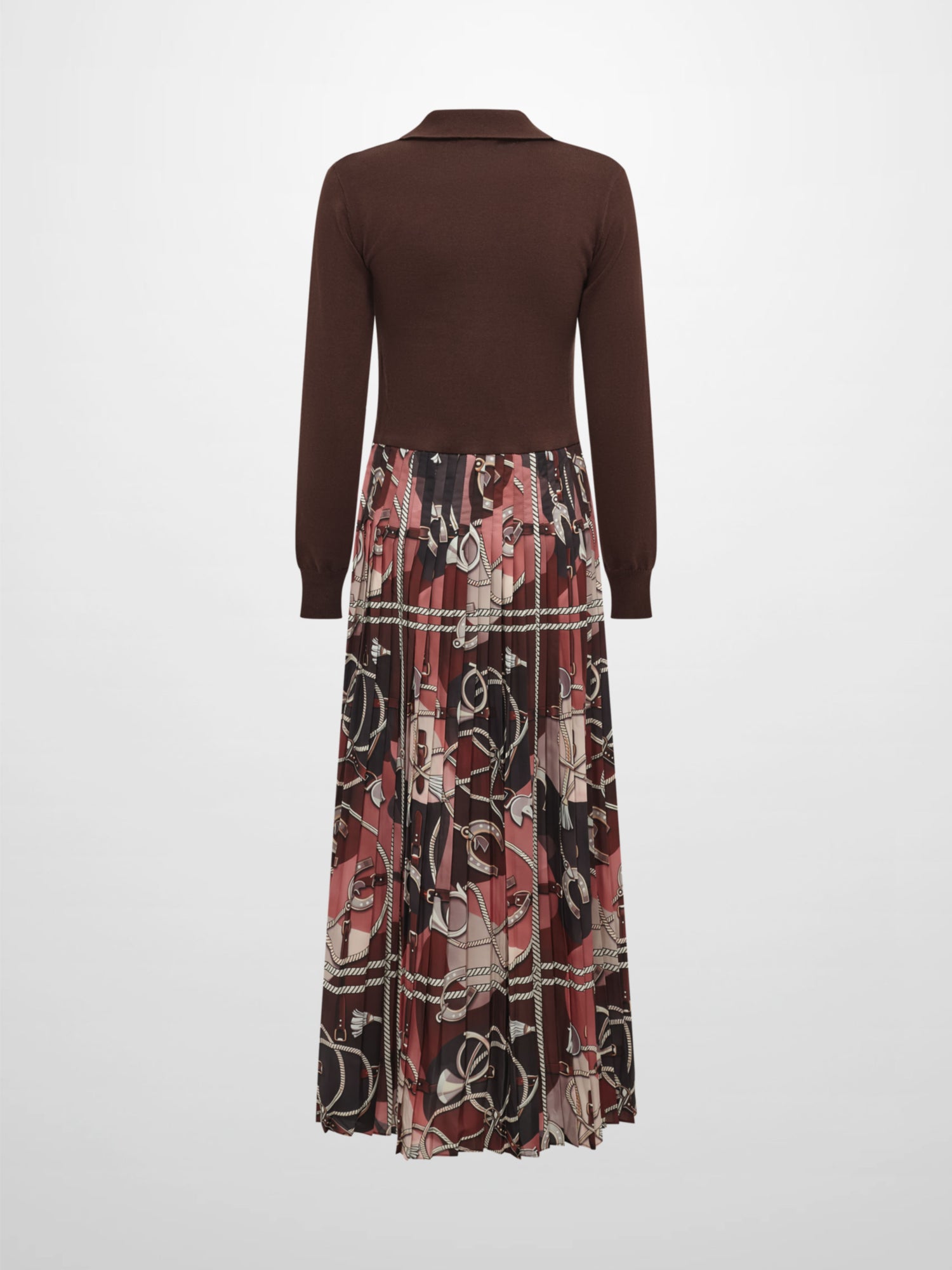Knit Polo Top Pleat Dress - Brown