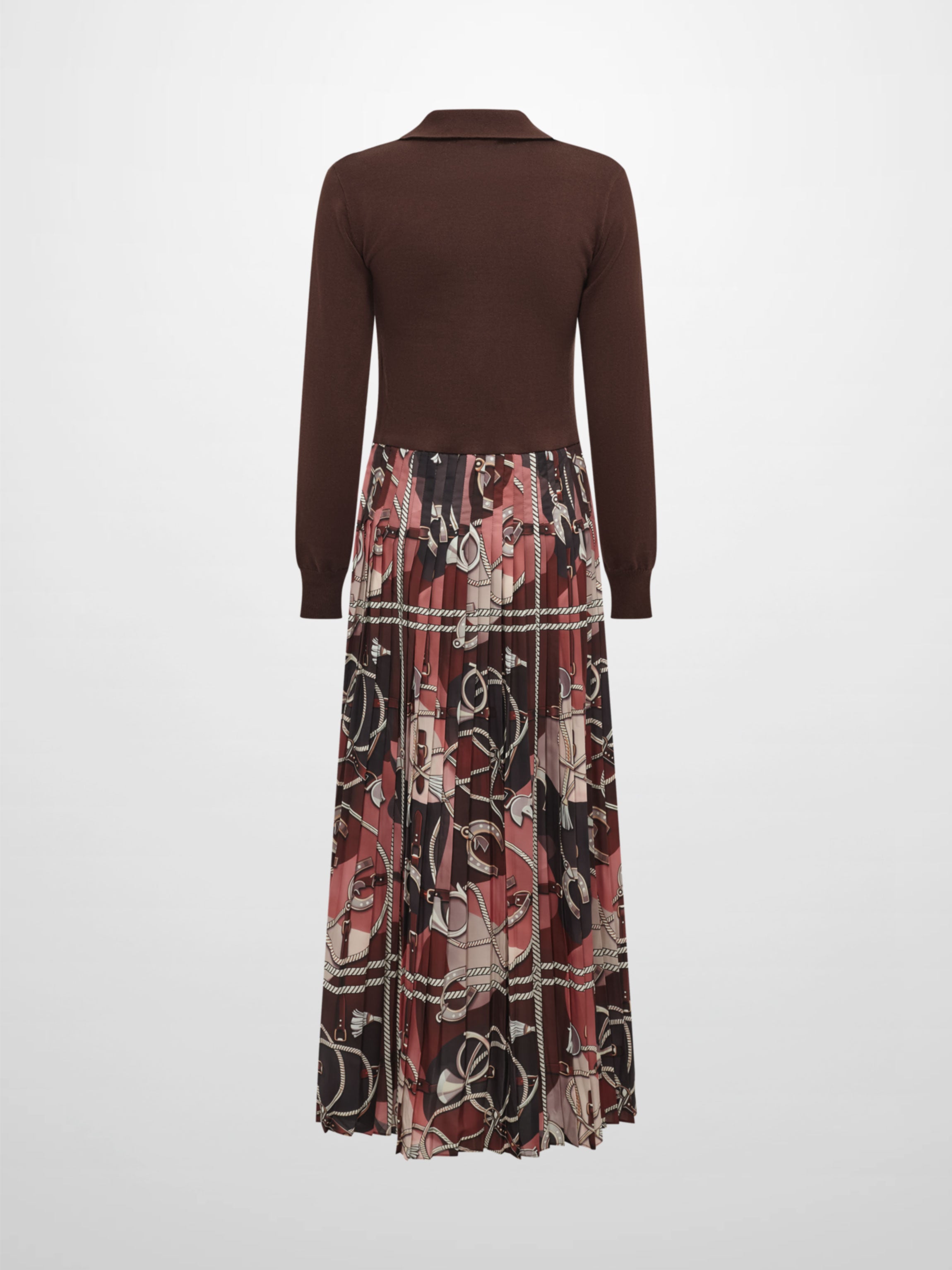 Knit Polo Top Pleat Dress - Brown