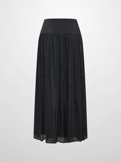 Pointed Yoke Shimmer Skirt - Black