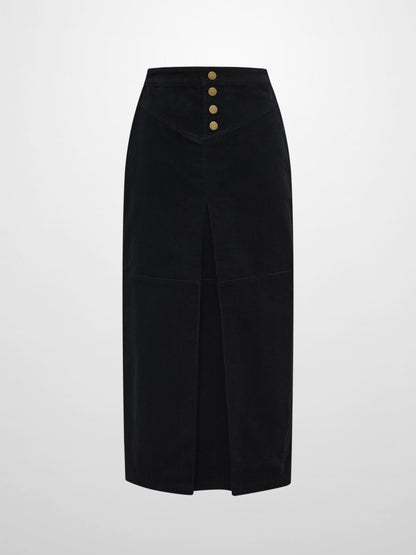 Corduroy Front Pleat Skirt - Black
