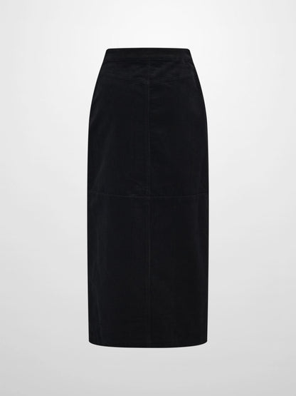 Corduroy Front Pleat Skirt - Black