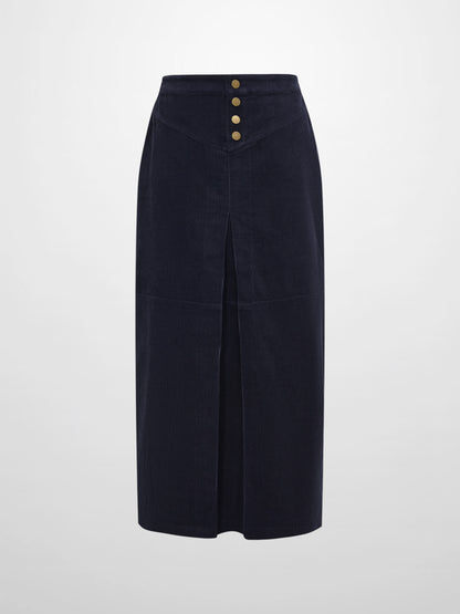 Corduroy Front Pleat Skirt - Navy