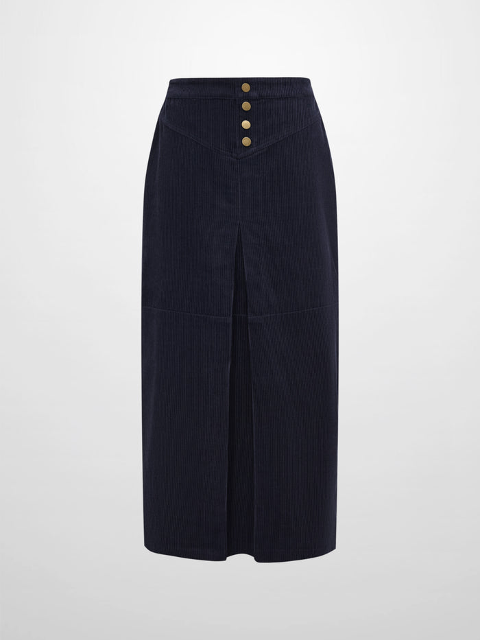 Corduroy Front Pleat Skirt - Navy