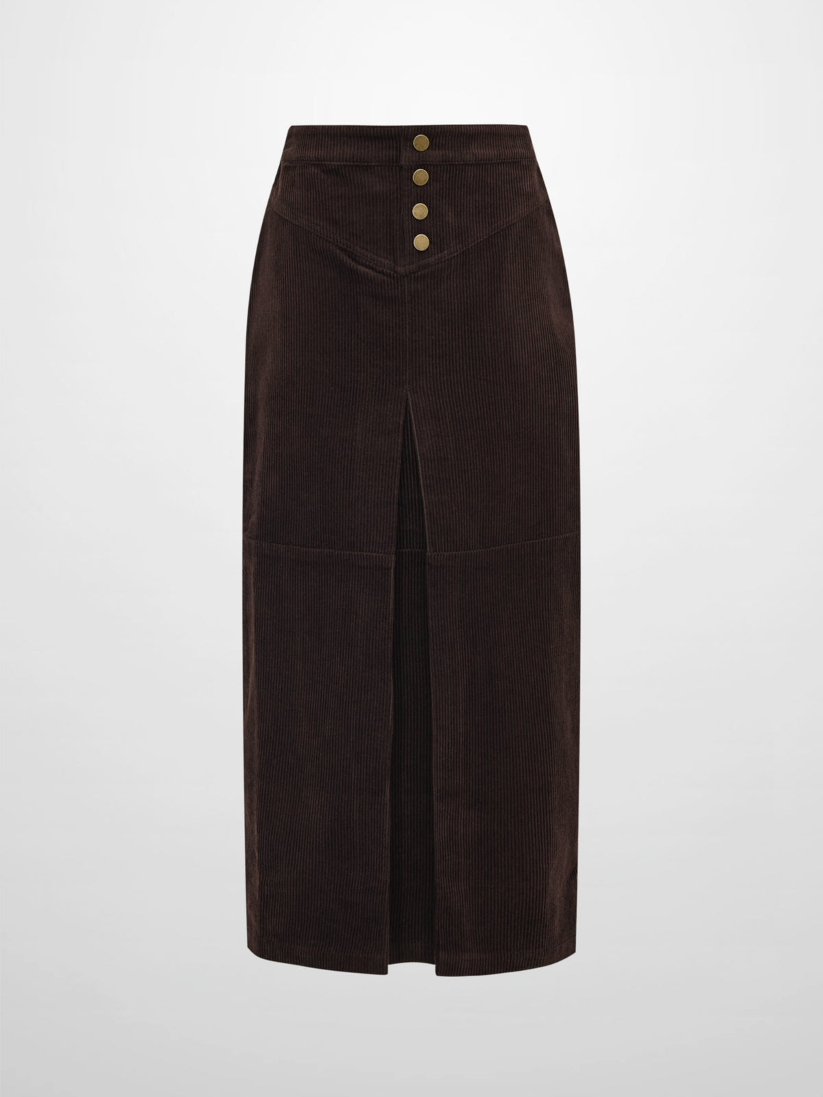 Corduroy Front Pleat Skirt - Dark Brown