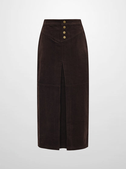 Corduroy Front Pleat Skirt - Dark Brown