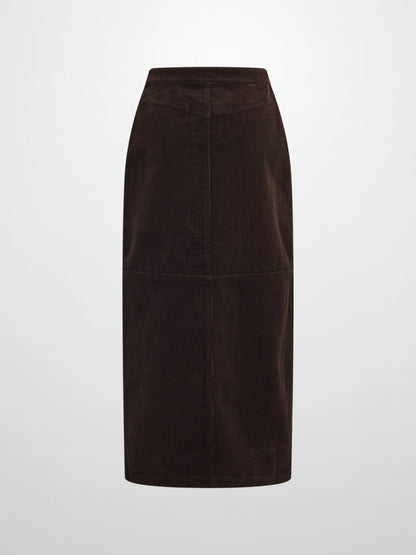 Corduroy Front Pleat Skirt - Dark Brown