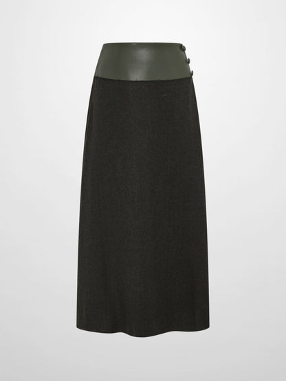 Leather Yoke Skirt - Green