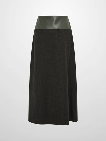 Leather Yoke Skirt - Green