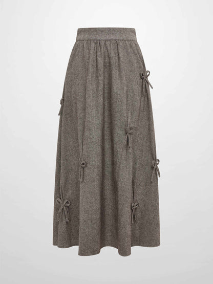 Tweed Sparkle Bow Skirt - Brown/Pink