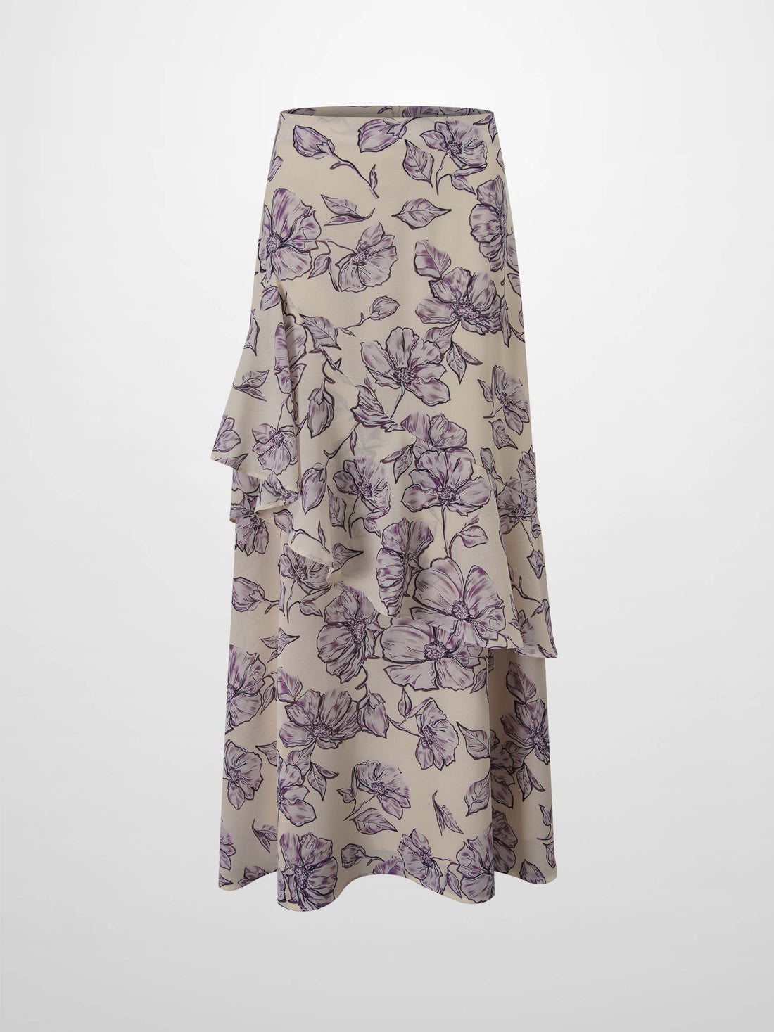 Asymmetrical Ruffle Skirt-Lavander Floral