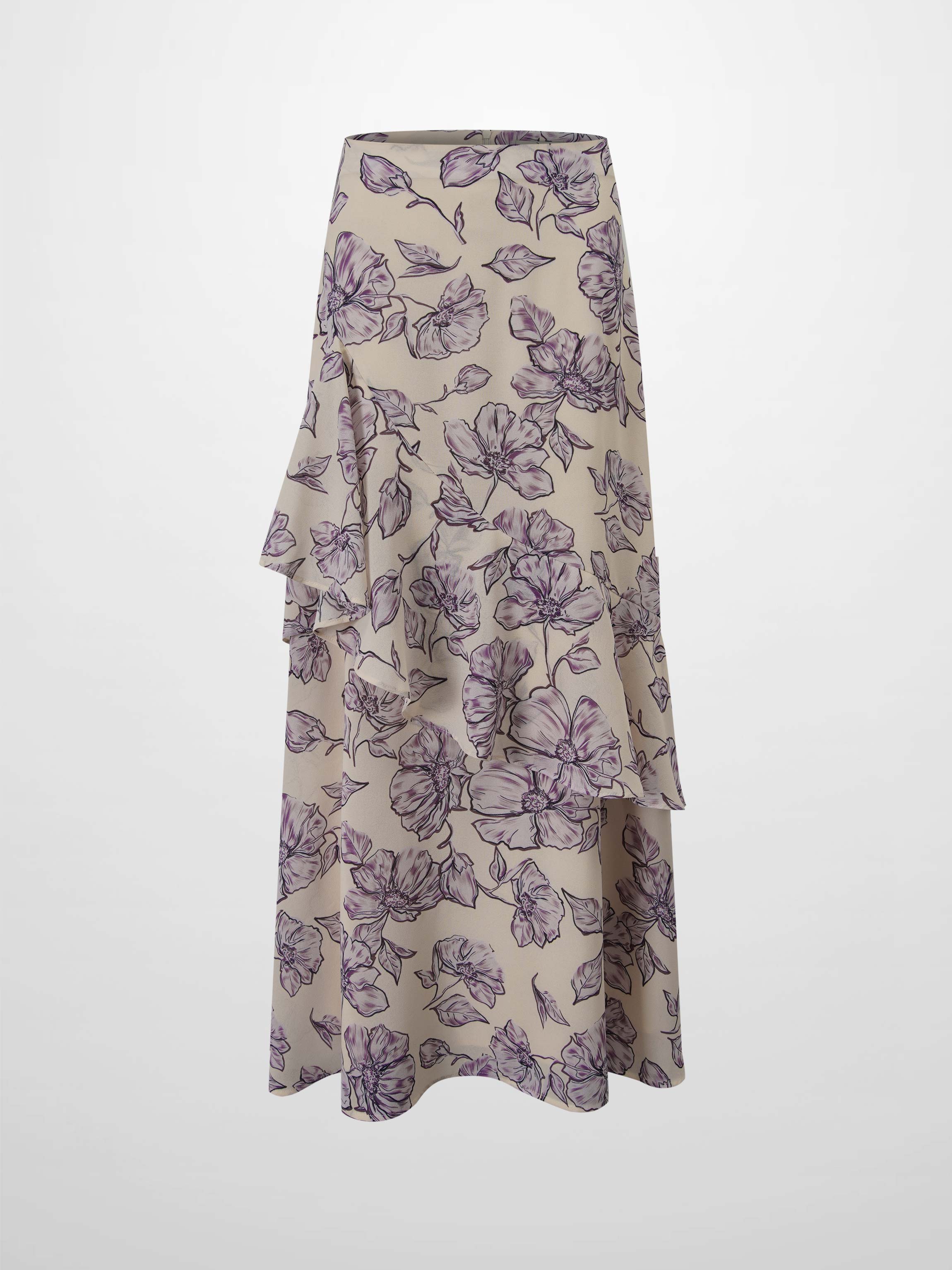 Asymmetrical Ruffle Skirt-Lavander Floral