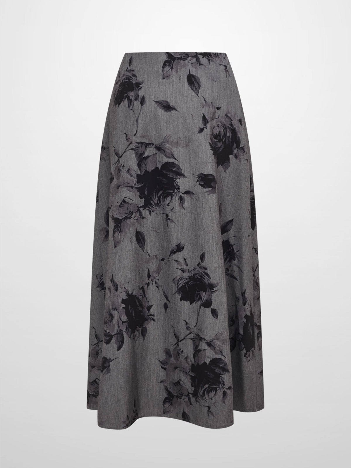 Side Button A-Line Skirt - Grey/Black Floral