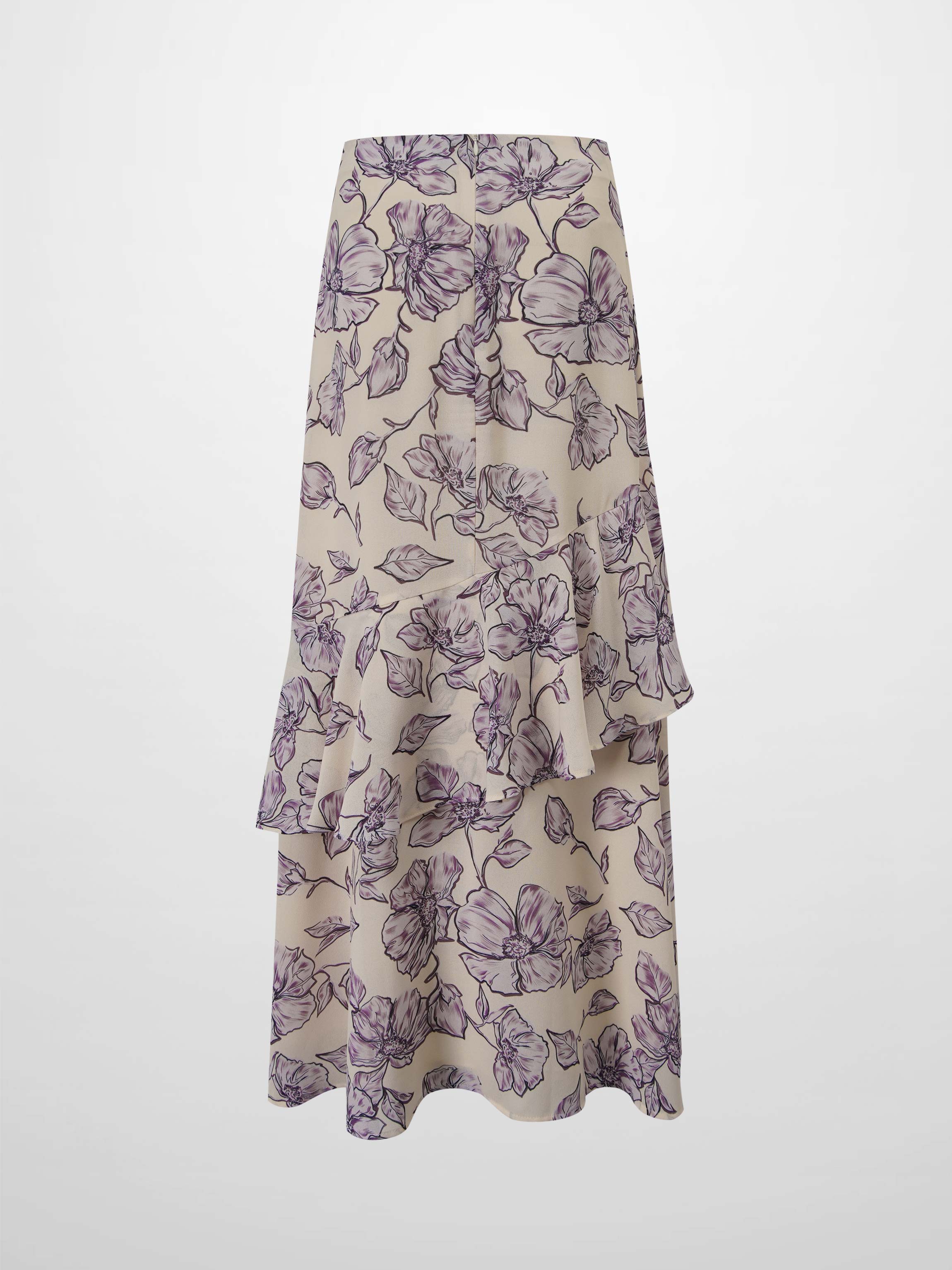 Asymmetrical Ruffle Skirt-Lavander Floral