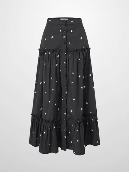 Ombre Flower Skirt-Black