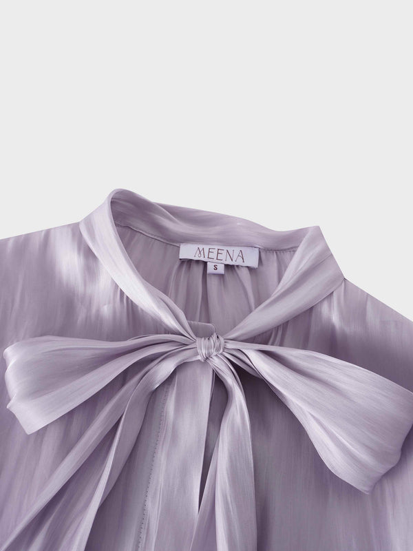 Shimmer Tie Blouse-Grey